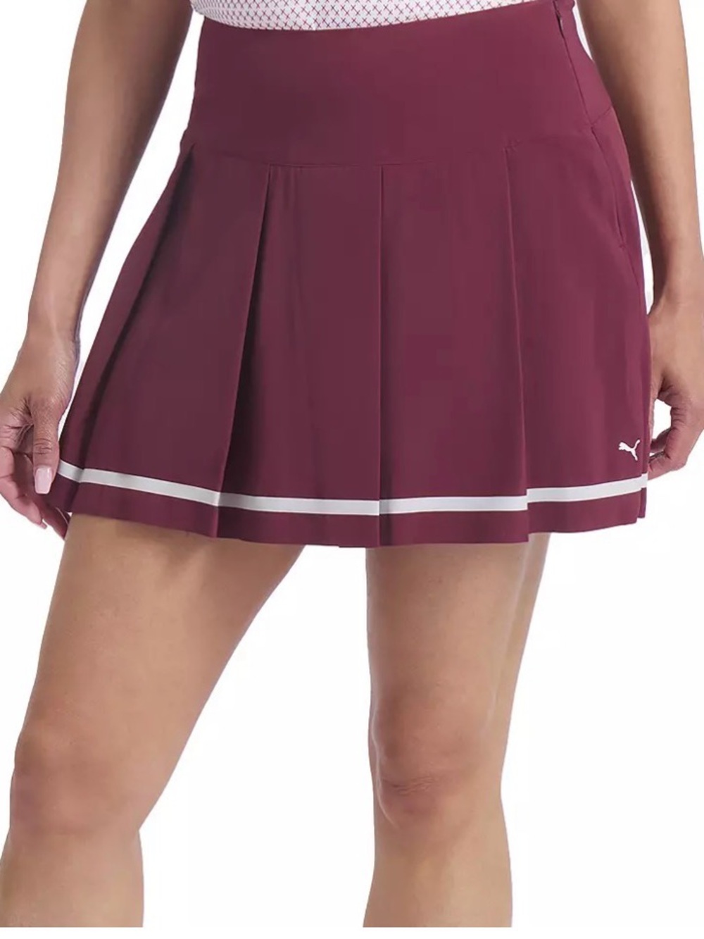 Puma Women's Burgundy Pleated Athletic Skirt with Contrast Trim